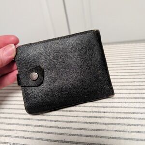 Antique 1920s Handmade Black Genuine Leather Bifold Key Holder Wallet Coin Pouch